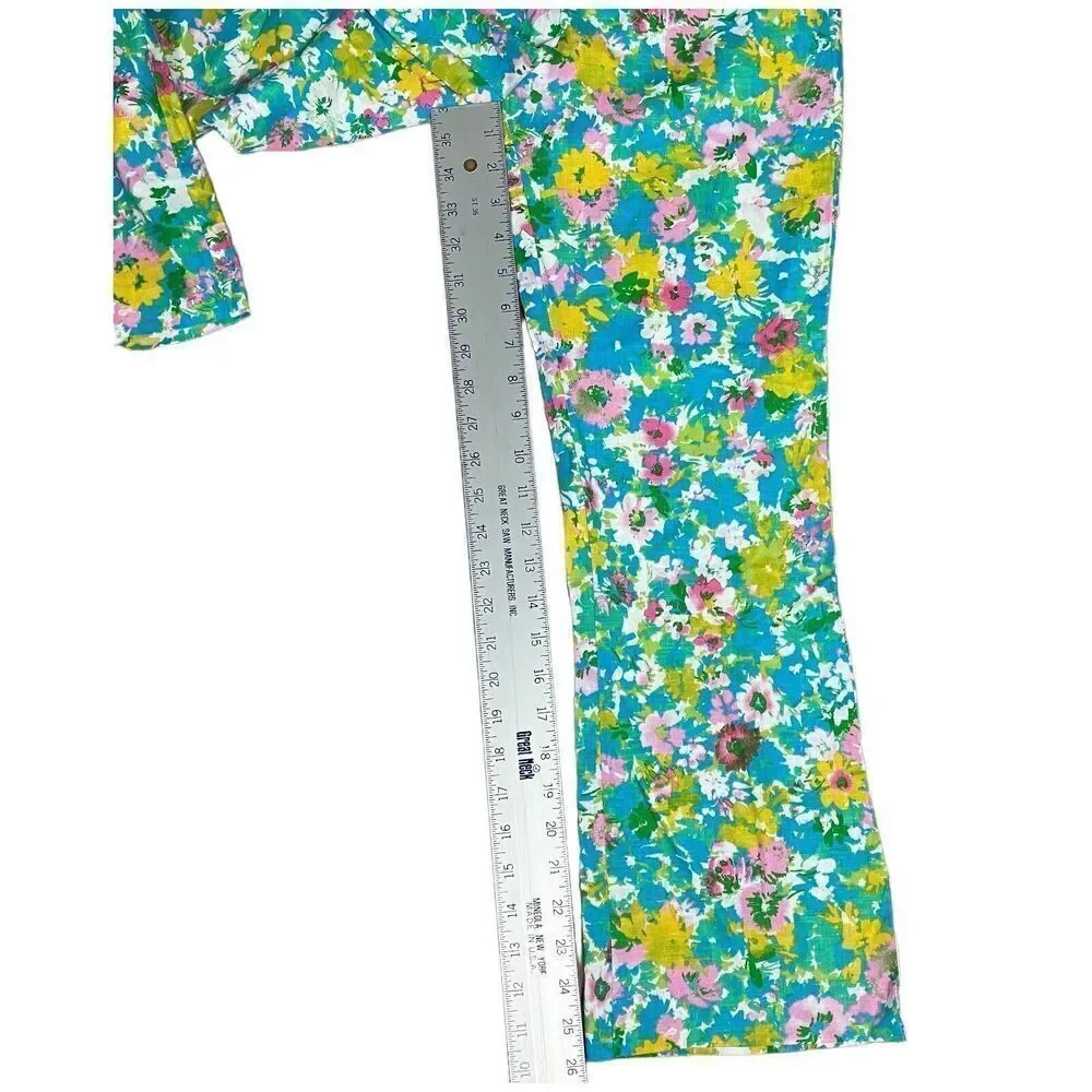 Zara Pants WMNS 4 Green Linen Blend Flared‎ Trousers Blue Pink Floral Cropped